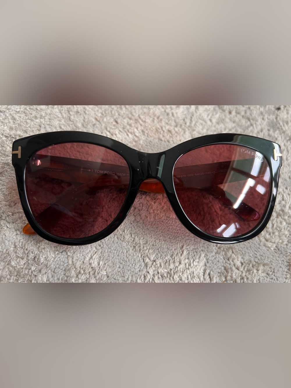Tom Ford Women's Black Cat-Eye Sunglasses with rose Lenses
